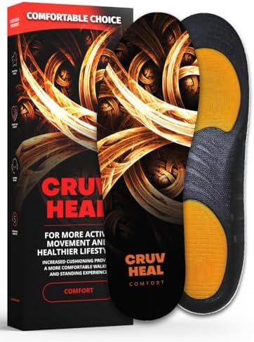 (New) Max Comfort Cushioning Insoles for Daily Activities - Pain Relief - Exceptional Shock Absorption - Impact Protection Orthotic - Medium Arch - Shoe Inserts for Men and Women (Women 6-11, Fire)