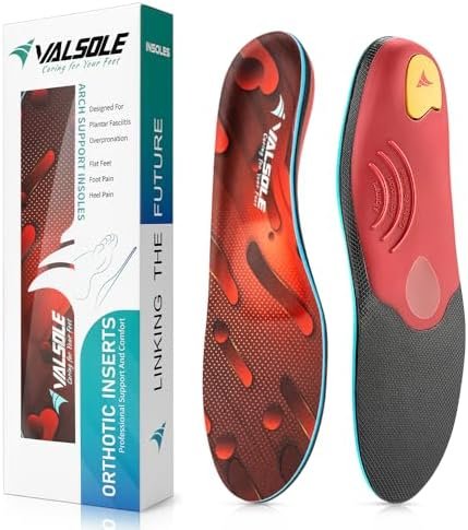 VALSOLE Heavy Duty Support Pain Relief Orthotics - 220+ lbs Plantar Fasciitis High Arch Support Insoles for Men Women,Flat Feet Orthotic Insert,Work Boot Shoe Insole,Absorb Shock with Every Step(Red)