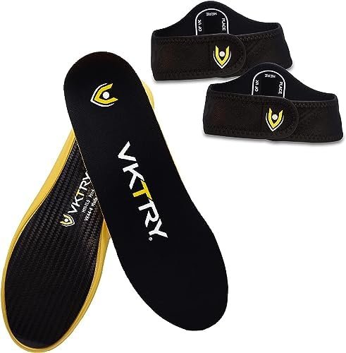VKTRY Performance Insoles - Gold VKs Carbon Fiber Shock Absorbing Sport Shoe Insoles for Pro Running, Basketball, Athletics US: Men 10-10.5, Women 12-12.5 and Booster Strap Insoles Large