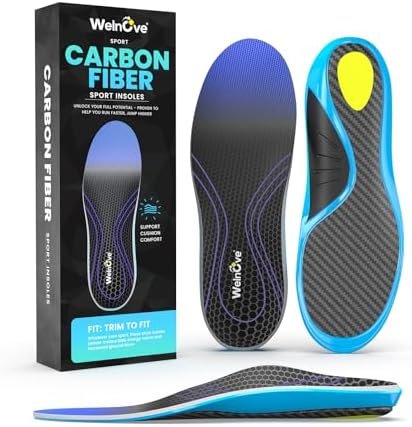 Carbon Fiber Sport Insoles with Arch Support - Welnove Shock Absorbing Performance Insoles for Running, Basketball, Baseball, Volleyball - Energy Return,Increased Performance and Injury Protection-3XL