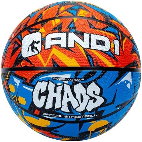 AND1 Chaos Rubber Basketball: Official Regulation Size 7 (29.5 inches) Rubber Basketball - Deep Channel Construction Streetball, Made for Indoor Outdoor