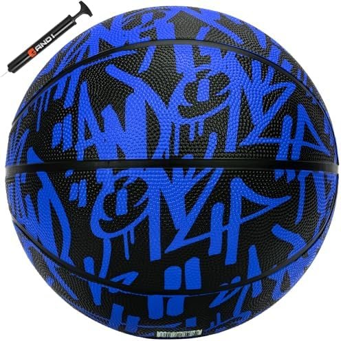 AND1 Street Ink 27.5 Basketball : Youth Sized Rubber Streetball for Indoor and Outdoor Use, Deep Channel Construction and Durability, Ideal for Boys and Girls Ages 9-11, Includes 10” Pump
