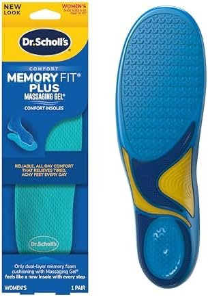 Dr. Scholl's Memory Fit Plus Massaging Gel, Comfort Insoles, Memory Foam & Gel, All-Day Comfort, Arch Support, Distributes Pressure,Shock Absorbing,Trim Insert to Fit Shoe, Women Size 6-10, 1 Pair