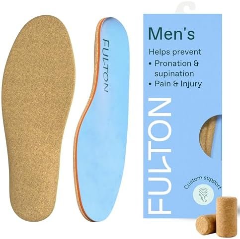 Men's Shock Absorbing Insoles with High Impact Arch Support - Custom Molding Cork Inserts Alleviate Plantar Fasciitis & Foot Fatigue- Athletic Running Insoles for Men (Men's Size 7.5-8)