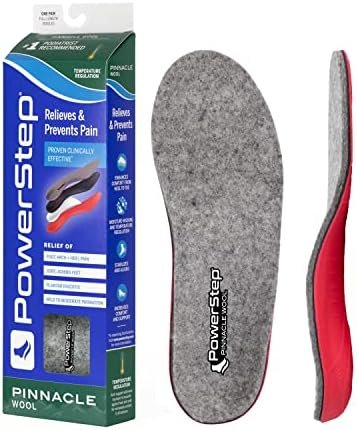 PowerStep Pinnacle Wool Insoles - Neutral Arch Support, Max Cushioning, Plantar Fasciitis Relief, Temperature Regulating Inserts for Men and Women