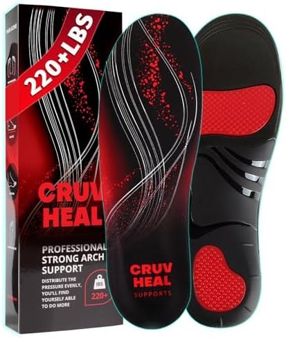 (Pro Grade) 220+ lbs Plantar Fasciitis High Arch Support Insoles Men Women - Orthotic Shoe Inserts for Arch Pain Relief - Boot Work Shoe Insole - Standing All Day Heavy Duty Support (XS, Black)