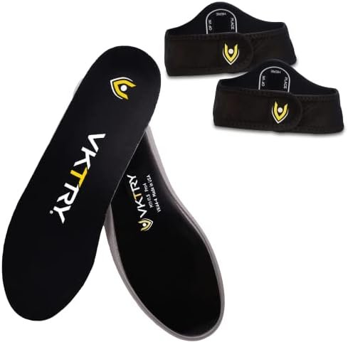 VKTRY Performance Insoles - Silver VKs- Carbon Fiber Shock Absorbing Sport Shoe Insoles for Amateur Running, Basketball, Athletics US: Men 10-10.5, Women 12-12.5 and Booster Strap Accessory Large