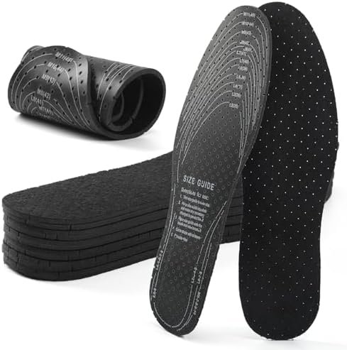 XINIFOOT 6 Pair Anti Odour Shoe Insoles with Activated Charcoal for Odor Control, Double-Layer Latex Foam Perforated Comfort Insoles Soft Cushioning Walking Insoles Free Cutting Replacement Insole